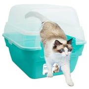 Petfamily Extra Large Cat Litter Box, Color Teal, Jumbo Hooded, 21.60 x 17.80 x 17.30 in