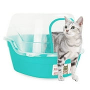 Petfamily Extra Large Cat Litter Box, Color Teal, Jumbo Hooded, 24.8 x 20 x 16.5 in