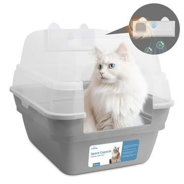 Petfamily Extra Large Cat Litter Box with Deodorizing Module, Color Grey, 21.60 x 17.80 x 17.30 in