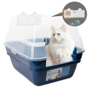 Petfamily Extra Large Cat Litter Box with Deodorizing Module, Navy Blue, 21.60 x 17.80 x 17.30 in