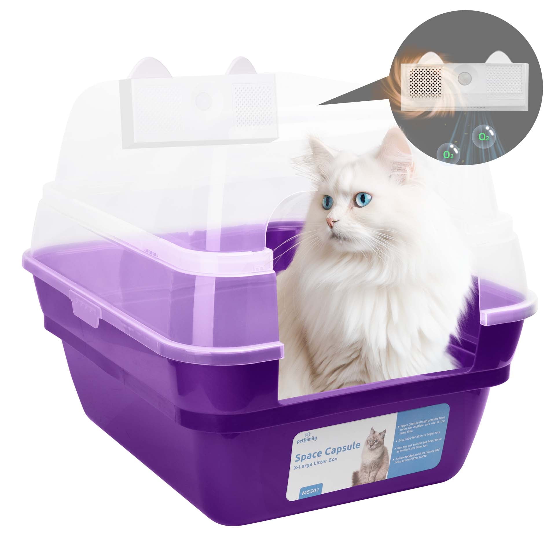 Petfamily Extra Large Cat Litter Box with Deodorizing Module, Purple ...