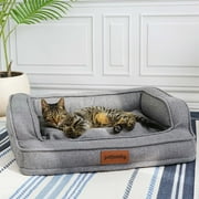 Petfamily Luxe Mattress Edition Washable Cat Bed, Pet Bed, Grey, Small, 26"x20"x7.5"