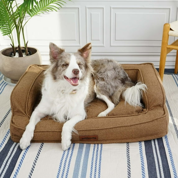 Petfamily Luxe Mattress Edition Washable Dog Bed, Pet Bed, Brown, Large, 34"x24"x8.6"