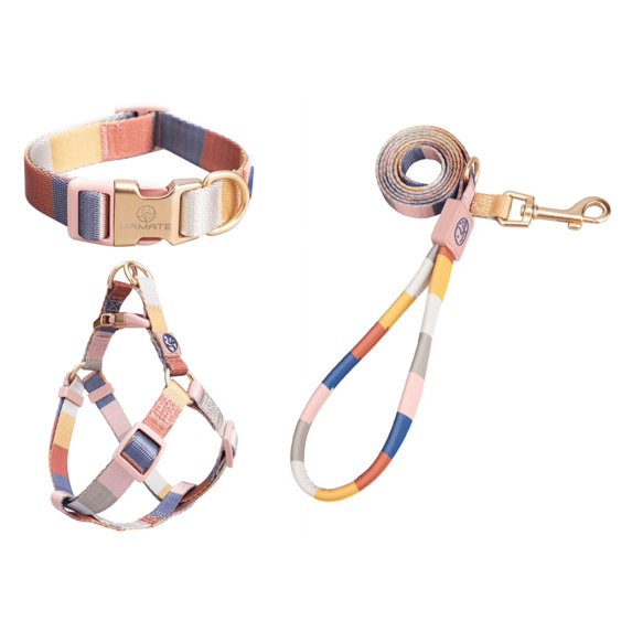 Petfamily Morandi Checks Dog Collar, Leash, Harness Set, Size:XS to S, for Neck Size: 8.66-13.39 in, up to 30 lbs