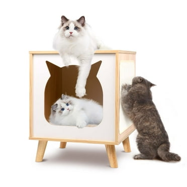 Petfamily TV Cat Condo, Cat House with Scratching Pad, Natural, 15.75x15.75x19.68"