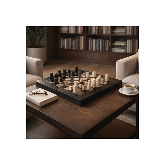 Petfified Wood Chess Game Set for Coffee Table - Decorative Classic Game for Tabletop, Living Room, and Office Display - Home Decor Accent for Shelf, Desk, or Family Nights - 2", Black & Ivory