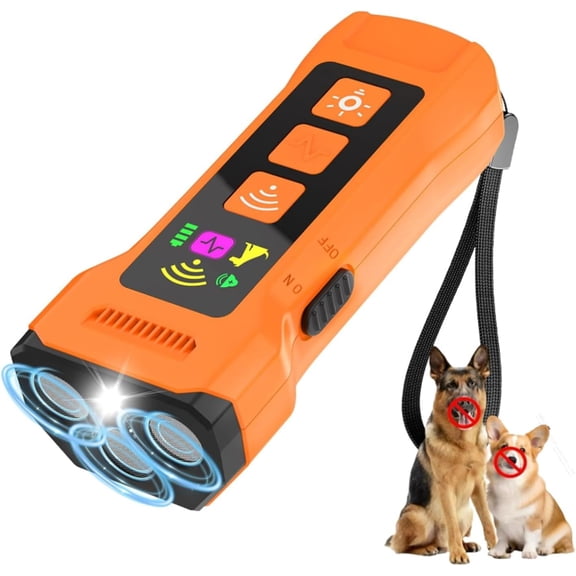 Petgentle Ultrasonic Dog Trainer, 360° Anti Barking Device with LED Flashlight	(Orange)