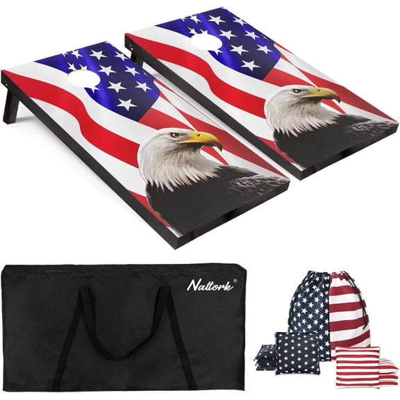 Petgirl Cornhole Board Set 4x2 Regulation Size Cornhole Set with Carrying Bags & 8 Bean Bags Corn Hole Boards Bean Toss Game for Adults Family Outdoor Lawn Outside Backyard Games - Eagle