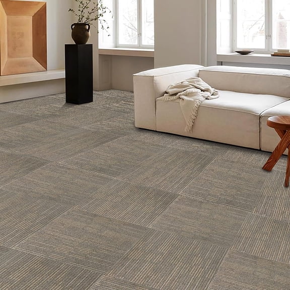 Petgrow Heavy Duty Commercial Carpet Tiles 24" x 24", 18 Pcs/72 sq ft (FlexLok tabs Included),Non-Slip Soft Square Carpet Floor Tile for Office Bedroom Living Room Kitchen Garage Gym (Khaki)