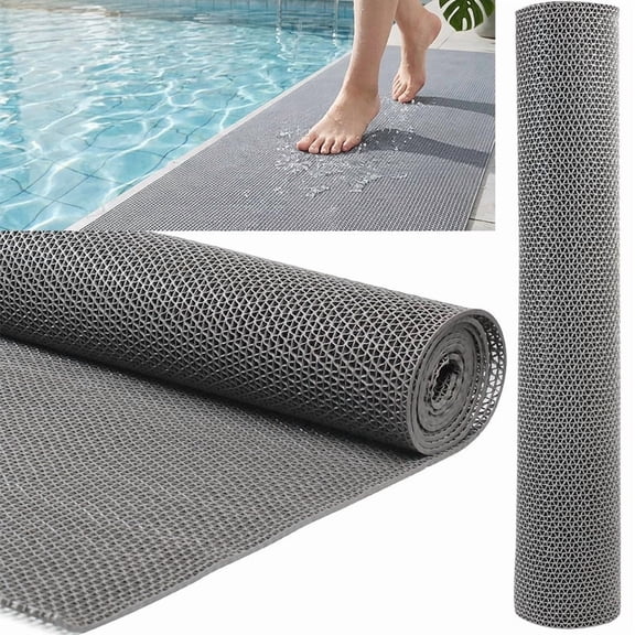 Petgrow Non Slip Drainage Mat 1'x92'(92 Square FT) Heavy Duty Commercial Floor Mats Grey PVC Wet Area Drainage and Splash Proof Mesh Mat Customizable Sizes Suitable for Indoor Outdoor Use Wet Areas