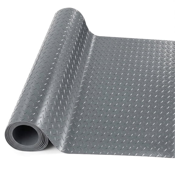Petgrow Premium Garage Floor Mat Thickened PVC Diamond Plate Floor Protector Mat 4'x81'(324 Square FT) Lay Flat Commercial Grade Heavy Duty Parking Mat for Garage Warehouse Factory Silver Grey