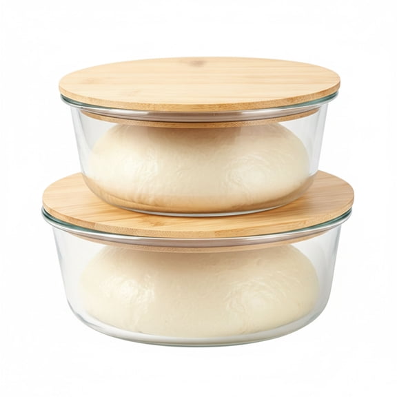 Pethiy 2-Pack Round Glass Food Storage Containers with Bamboo Lids (950ml + 1300ml), Airtight Meal Prep Containers for Kitchen, Fridge, Freezer