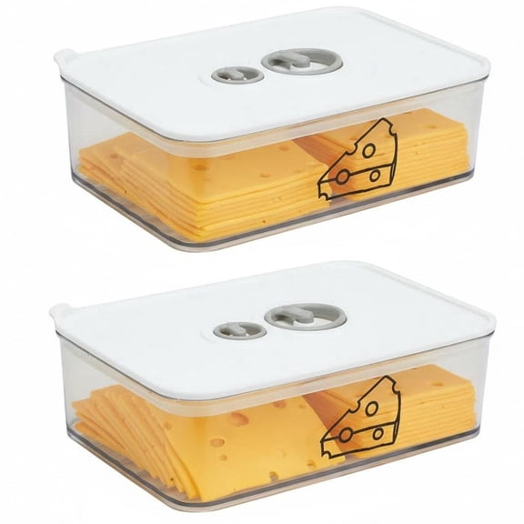 Pethiy 2Pack Cheese Storage Containers, 1250ml Airtight Fridge Organizer with Seal Strip & Buckle, FoodGrade Container for Butter Deli Meat Yogurt Fruit