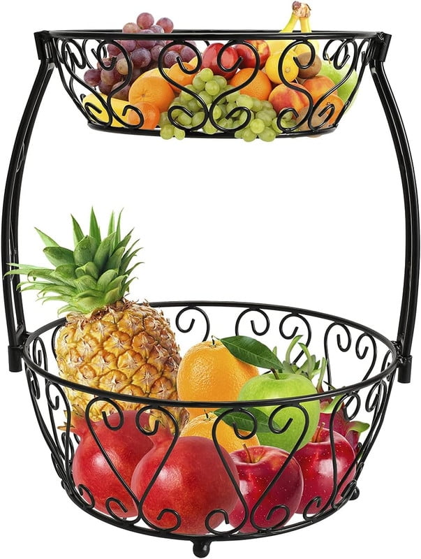 Pethiy 2Tier Countertop Fruit Basket Bowl with Detachable Bowls,Metal