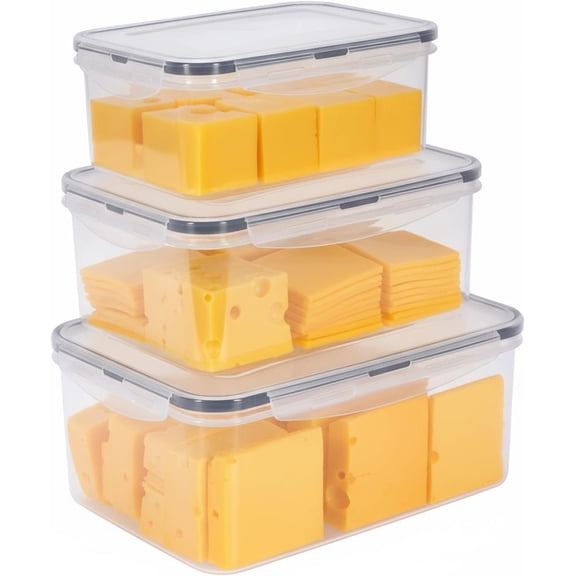 Pethiy 3-Pack Airtight Cheese Container Set for Refrigerator, BPA-Free Storage with Lid for Lunch Meat, Cream Cheese & Blocks - Dishwasher Safe