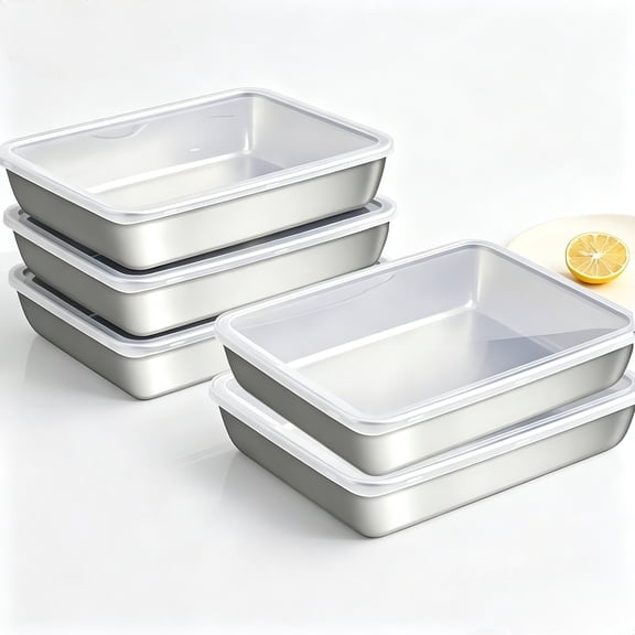 Pethiy 5-Pack Stainless Steel Food Storage Containers with Lids, Stackable Airtight BPA-Free Metal Tray for Kitchen, Fridge, Oven & Meal Prep
