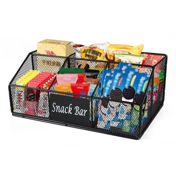 Pethiy 5-Section Metal Mesh Snack Basket, Trapezoid Storage for Chips Candy, Multi-Use Organizer - Black