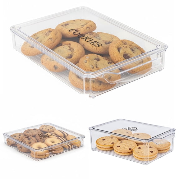 Pethiy Cookie Storage Container, Refrigerator Organizer with Lid, Clear Stackable Bin for Holiday Treats, Christmas Biscuits, Thanksgiving Leftovers and Baking Snacks