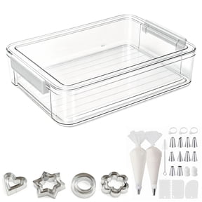 Pethiy Baking Tool Set with Storage Box, 40-Piece Piping Tips & 12 Cookie Molds Kit, Dustproof Plastic Container for Cake Decorating Supplies, Bakery Organizer with Lid