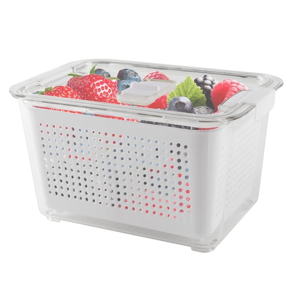 Pethiy Fruit Storage Containers, Refrigerator Berry Basket with Removable Colander for Strawberries, Grapes & Cherries