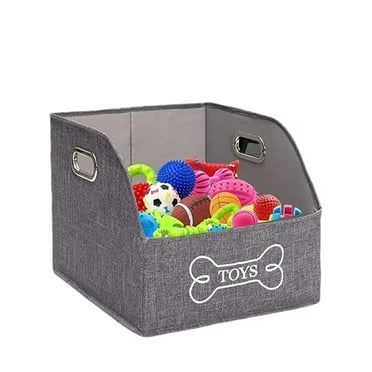 Pethiy Storage Basket,Dog Toy Basket Big Dog Toys Storage Bins Canvas Fabric Trapezoid with Metal Handles Pet Baskets,Storage Bin Large Toy Box Organizer-Gray