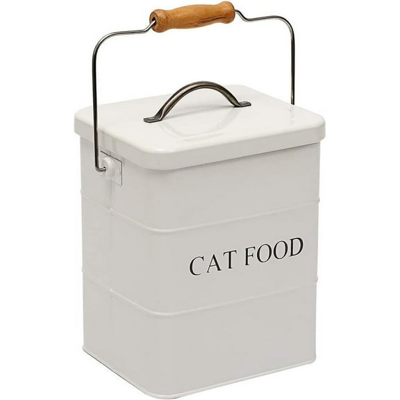 Pethiy Cat Food Storage Container，Airtight Pet Food Containers for Cat, 5lbs Farmhouse Cat Food Bin with Scoop,Cat White