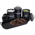 thumbnail image 1 of Pethiy Coffee Container Set, 3Pcs Black Metal Airtight Canisters with Lids & Serving Tray, Sealed Storage Jars for Coffee, Tea & Sugar, Kitchen Countertop Organization, 1 of 8