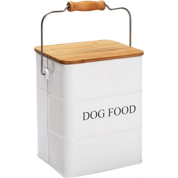 Pethiy Dog Food Storage Container Dog Treats Jar, Farmhouse Dog Food Containers, Dog Food Bin with Wooden Lid/Handle/Sevice Scoop,Hold 5-6 Lbs