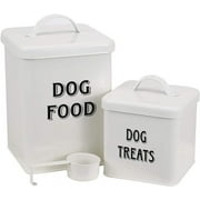 Pethiy Dog Food Storage Container,Farmhouse Pet Food Bin with Lid and ScoopSet of 2, Metal Dog Food Storage Container for Kitchen Countertop, 2.5L+5L,White