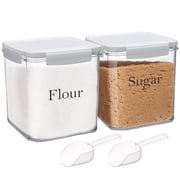 Pethiy Food Storage Jars, Airtight Containers 2-Pack, 4L - White Kitchen Canisters with Lids + Free Spoon, Perfect for Flour, Sugar, Coffee & Pantry Organization