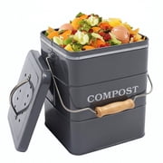 Pethiy Kitchen Compost Bin, 1 Gallon Countertop Compost Bin with Lid, Indoor Compost Bucket Includes Charcoal Filter, Small Compost Bin with Carbon Steel, Handl