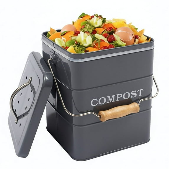 Pethiy Kitchen Compost Bin, 1 Gallon Countertop Compost Bin with Lid, Indoor Compost Bucket Includes Charcoal Filter, Small Compost Bin with Carbon Steel, Handles, Recycle Bin for Food Was