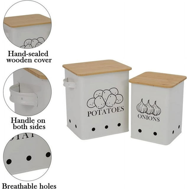 Pethiy Kitchen Vegetable Storage Tins Set of 3 for Potatoes, Onion