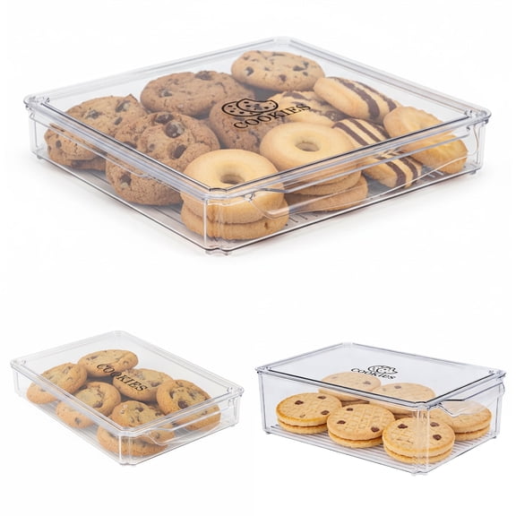 Pethiy Large Cookie Storage Box with Lid, Stackable Refrigerator Organizer for Baked Goods Snacks Seafood, Drawer-Type Food Container - Multi-Use