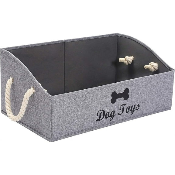 Pethiy Large Dog Toy Bin Puppy Shallow Toy Baskets Dog Toy Storage Perfect for Living Room Playroom Closet Home Organization - Snow Gray - Rectangle - Dog