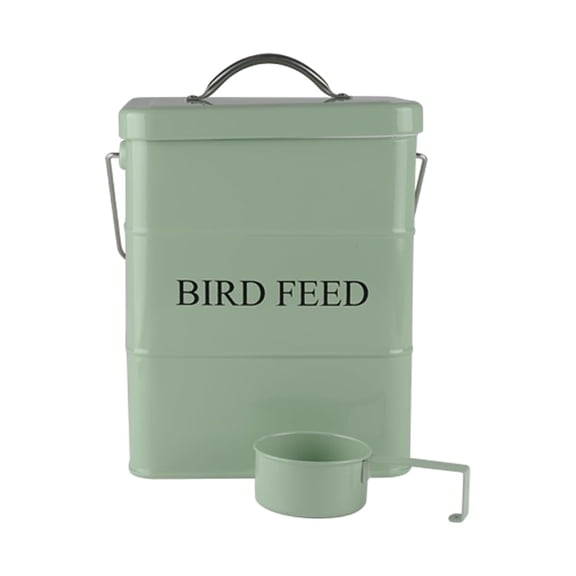 Pethiy Metal Airtight Bird Seed Storage Container, Pet Food Canister with Lid, Carrying Handle & Matching Scoop, Farmhouse‑Style Dry Food Bin for Wild Bird Seed,Green