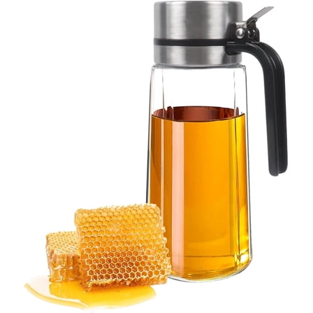 Pethiy No-Drip Glass Dispenser 650ml, Reusable Bottle for Honey, Cooking Oil & Syrup, BPA-Free Condiment Container with Stainless Spout