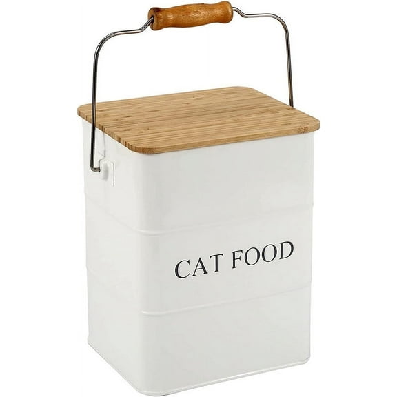 Pethiy Pet Food Storage Container,Airtight Cat Treats Jar, Vintage Metal Pet Food Containers for Cat, Hold 5-6 Lbs,White