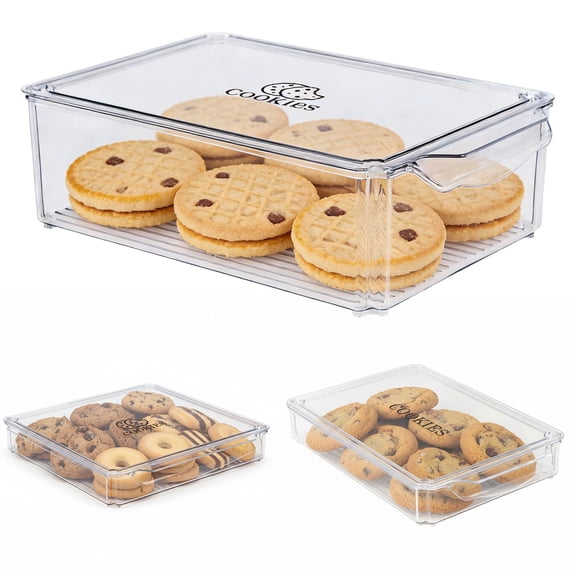 Pethiy Large Airtight Cookie Box with Plastic Lid, Moisture-Proof Stackable Refrigerator Organizer for Baked Goods & Seafood