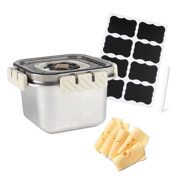 Pethiy Stainless Steel Refrigerator Storage Container, Airtight Cheese Bacon Keeper with Locking Clips, NonStick Bottom & Bonus Labels for Deli Meats & Cold Food