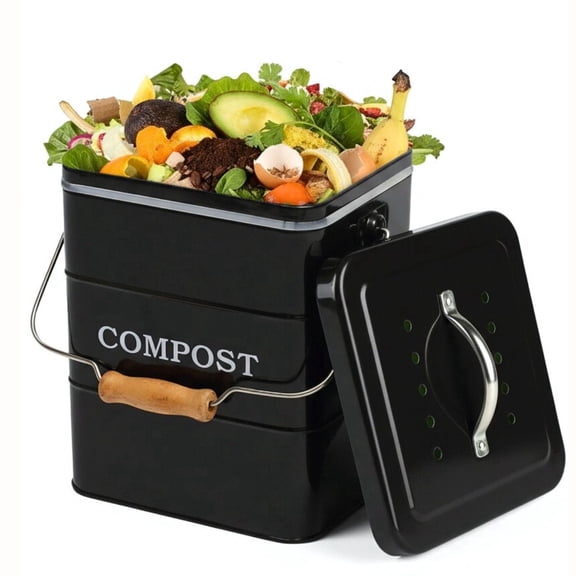 Pethiy Stainless Steel Compost Bin for Kitchen Countertop Compost Bin,1 Gallon, Kitchen Trash Can -Includes Charcoal Filter,Compost Bucket Kitchen Pail Compost with Lid-Black