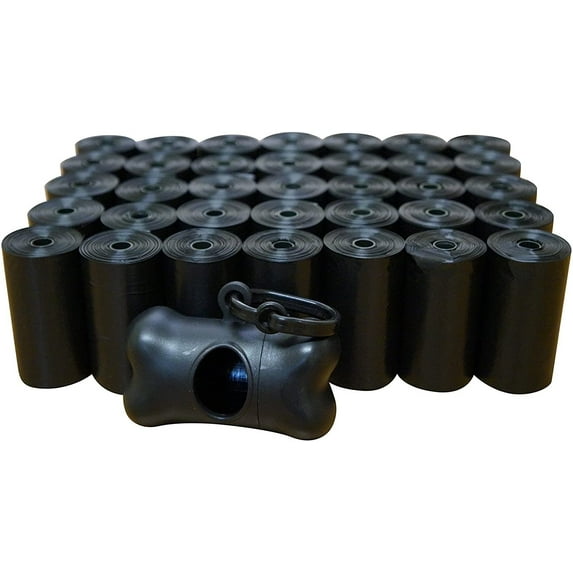 Petica 1000 Poop Bags Dog Waste Bags, Durable Premium Bulk Refill Rolls, Black + Leash Bone Dispenser, 12.5" L & 8.6" W