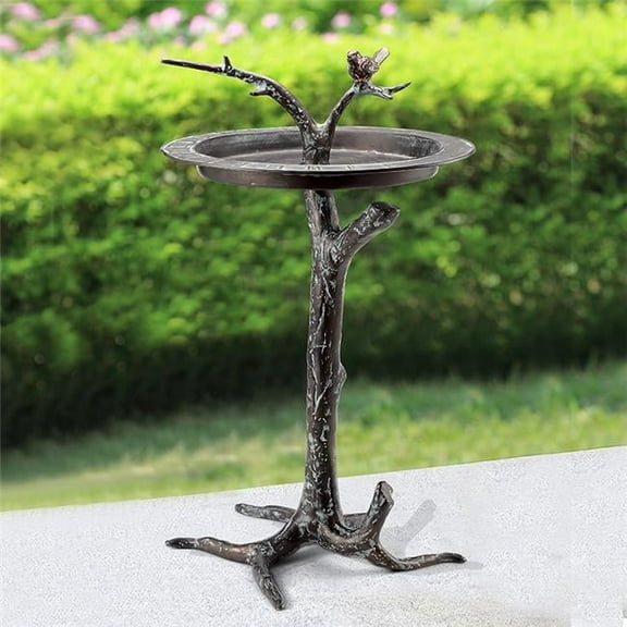Peticare Bird & Twig Sundial Birdbath Aluminum with Bird Lovers Theme