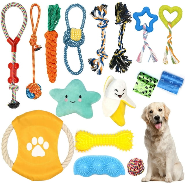 Petimi Durable Doggie Chewy Indestructible Toy Set, 18Piece Chew Toys