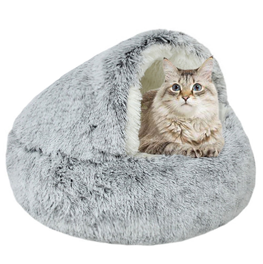 Petimi Cozy Calming Cat Bed, Soft Fuzzy Round 25.6'' Cat Cave, Cuddle Pet Bed for Cats and Small
