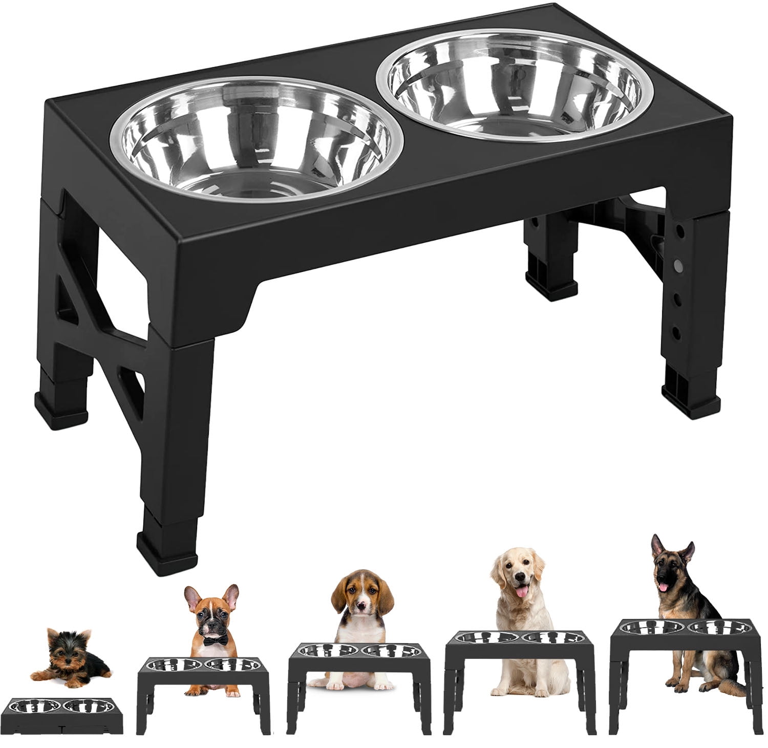 Adjustable Elevated Dog Bowls for Small Medium Large Dogs Raised