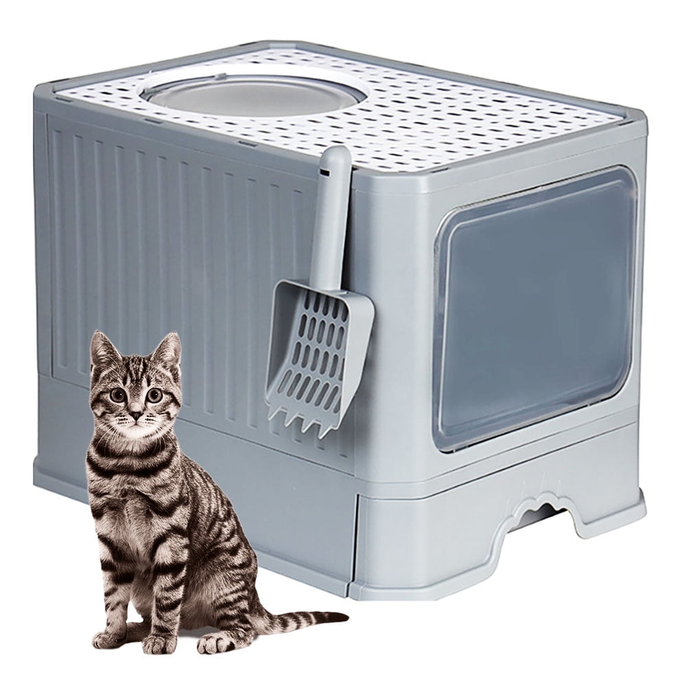 Petimi Foldable Cat litter Box, Closed Litter Box with Lid, Drawer Type