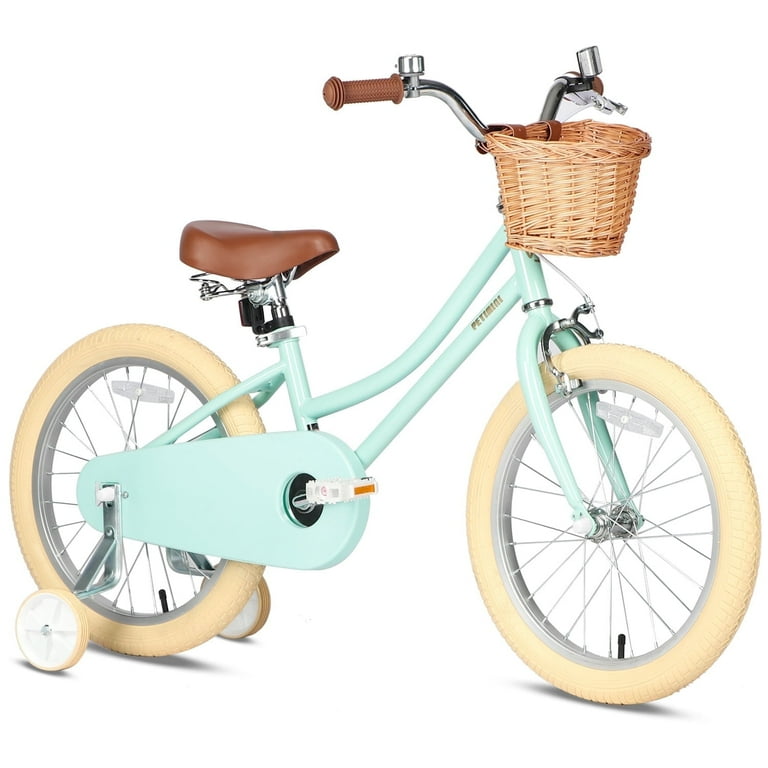 Petimini 16 Inch Kids Bike for 4 5 6 7 Years Old Little Girls Retro Vintage Style Bicycles with Training Wheels and Bell Mint Green Walmart