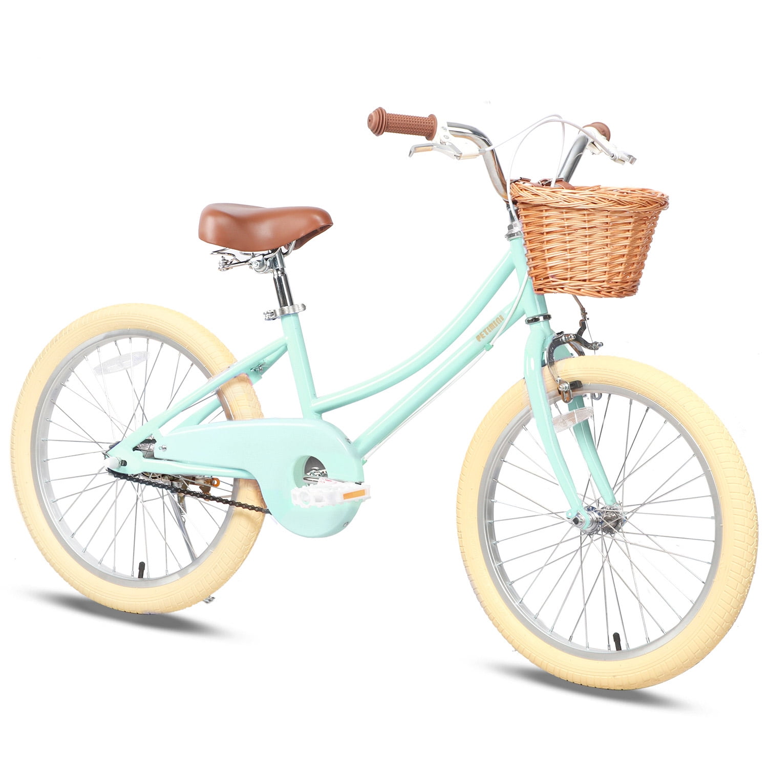 Petimini 20 Inch Kids Bike for 4 5 6 7 Years Old Little Girls Retro Vintage Style Bicycles with Training Wheels and Bell, Mint Green