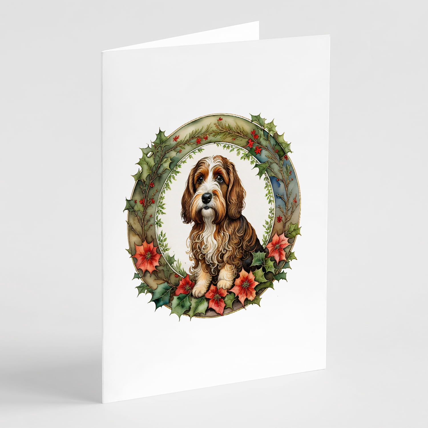 Petit Basset Griffon Vendeen Christmas Flowers Greeting Cards Pack of 8 7 in x 5 in